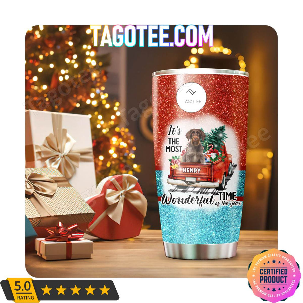 German Wirehaired Pointer Dog Merry Christmas Holiday Most Wonderful Time Of The Year Tumbler