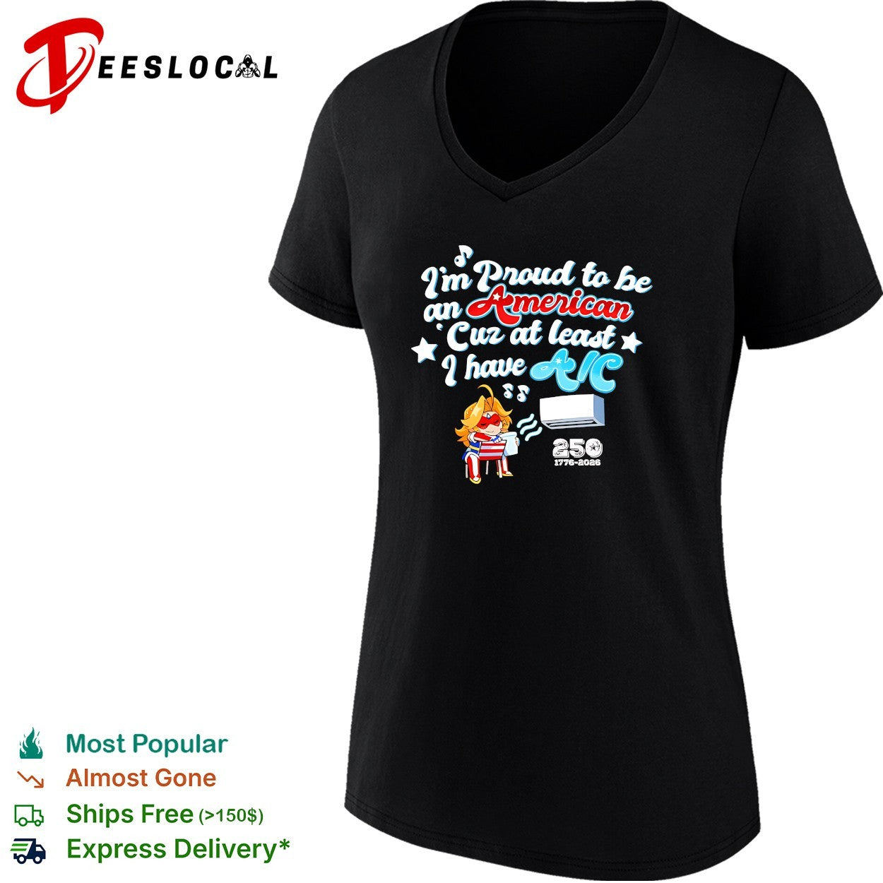 Girl wearing patriotic outfit proud to be american cuz at least i have ac 250 years shirt