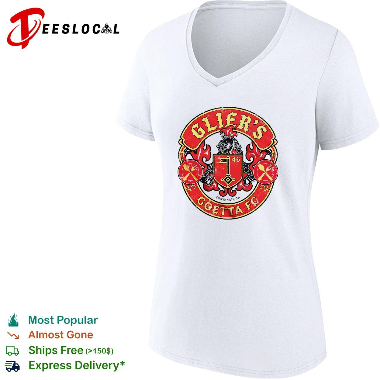 Gliers goetta FC crest badge with knight helmet and crossed fork spoon Cincinnati shirt