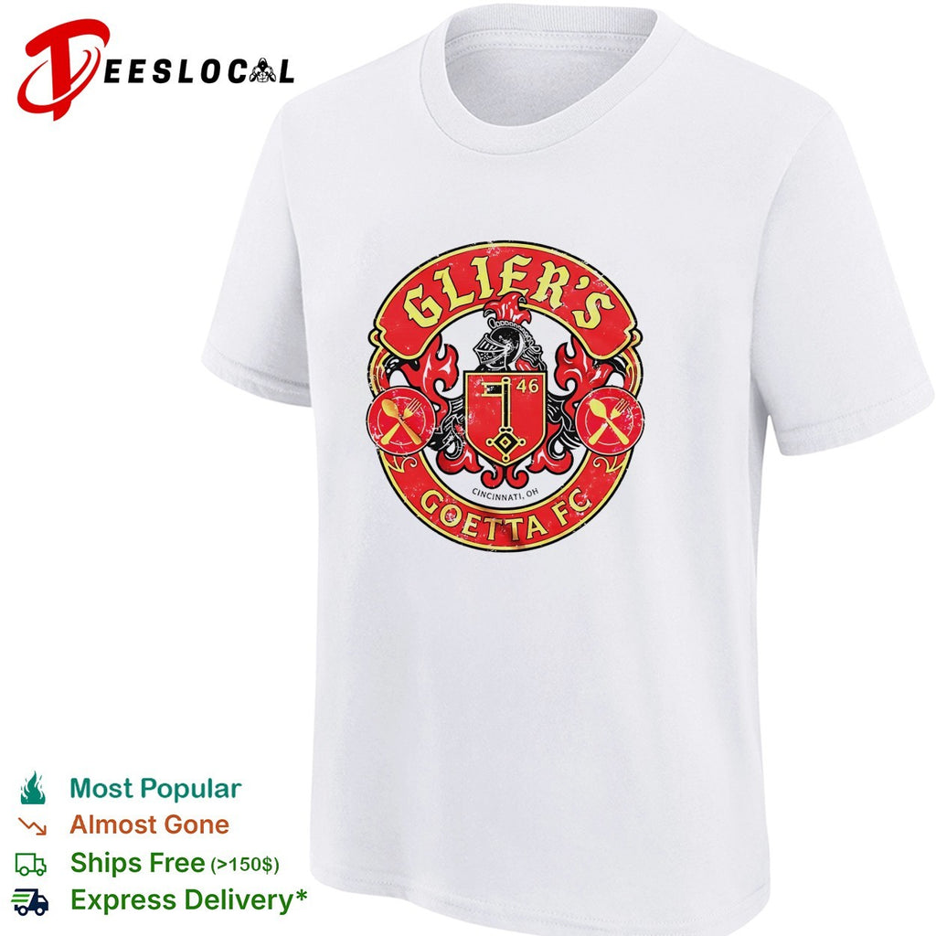 Gliers goetta FC crest badge with knight helmet and crossed fork spoon Cincinnati shirt