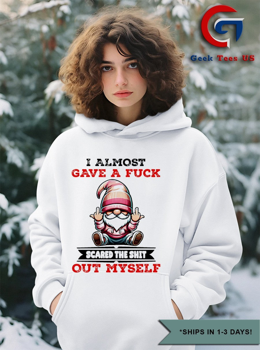 Gnome middle finger I almost gave a fuck scared the shit out myself shirt