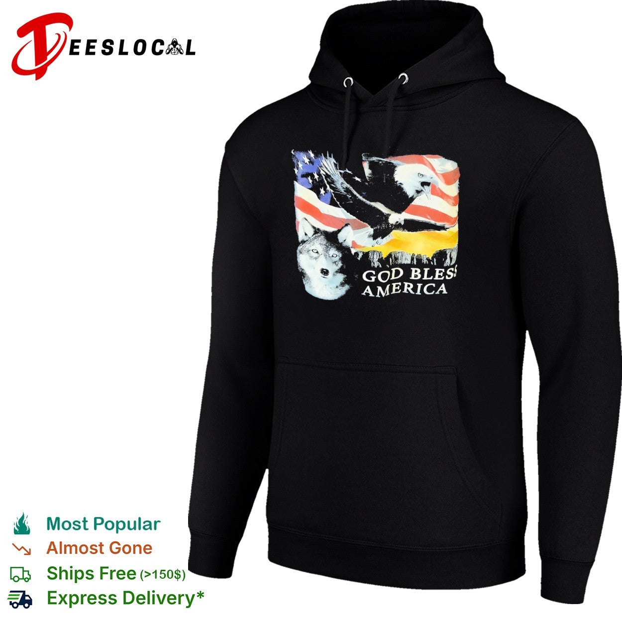 God Bless America Bald Eagle and Wolf Patriotic shirt