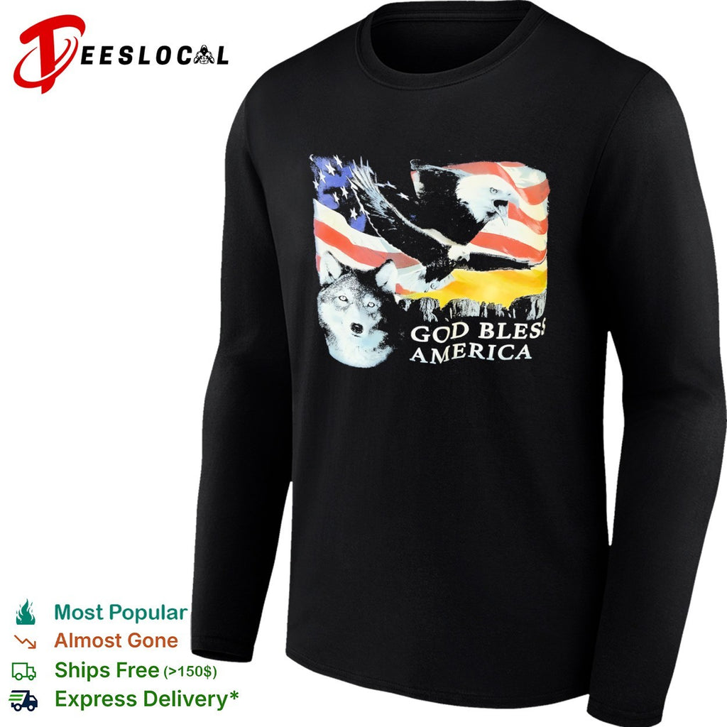 God Bless America Bald Eagle and Wolf Patriotic shirt