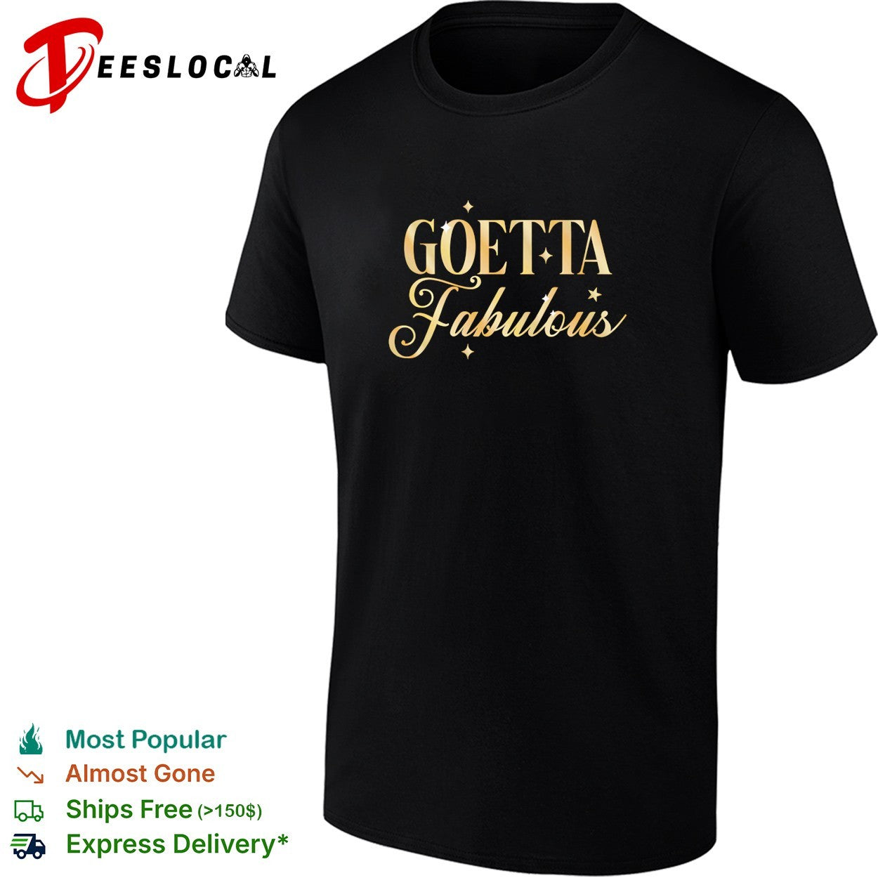 Goetta fabulous gold glitter cursive lettering with sparkling twinkling stars shirt