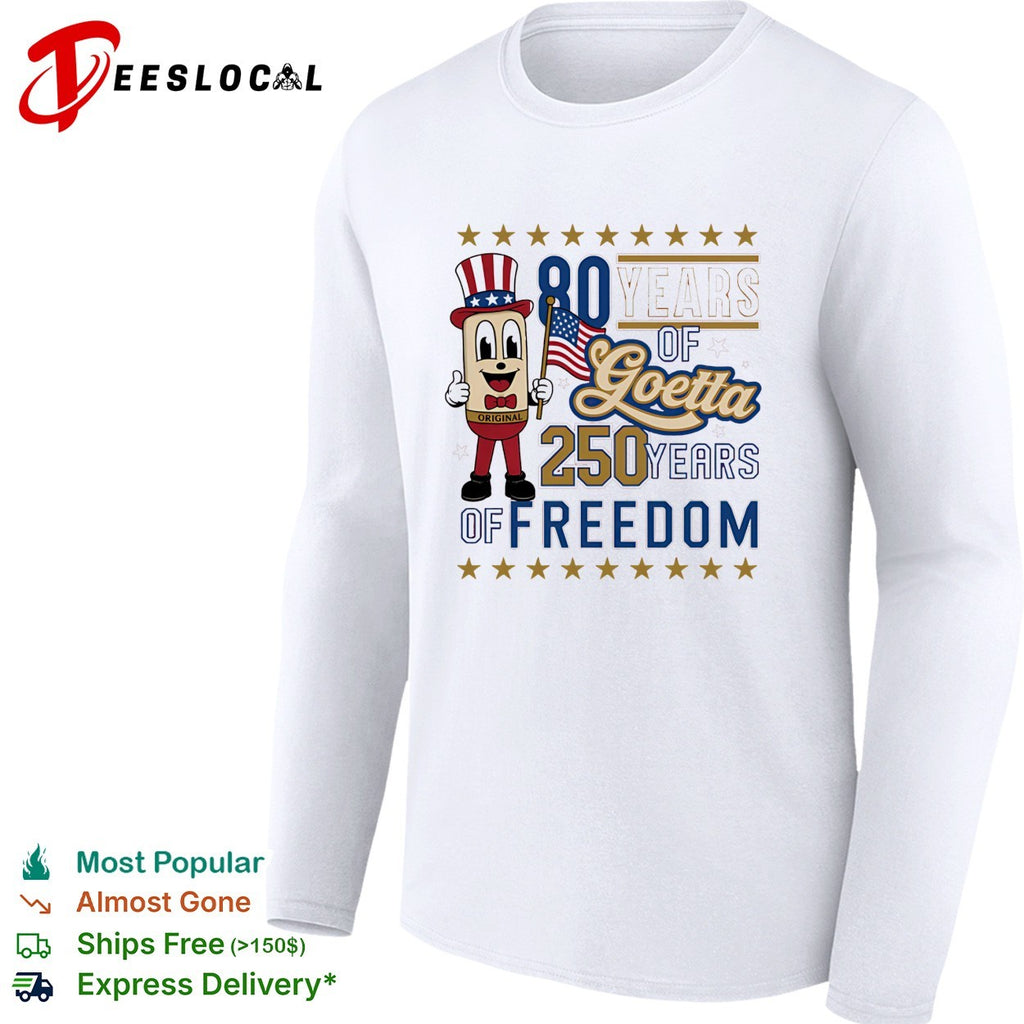 Goetta mascot waving american flag 80 years of goetta 250 years of freedom shirt