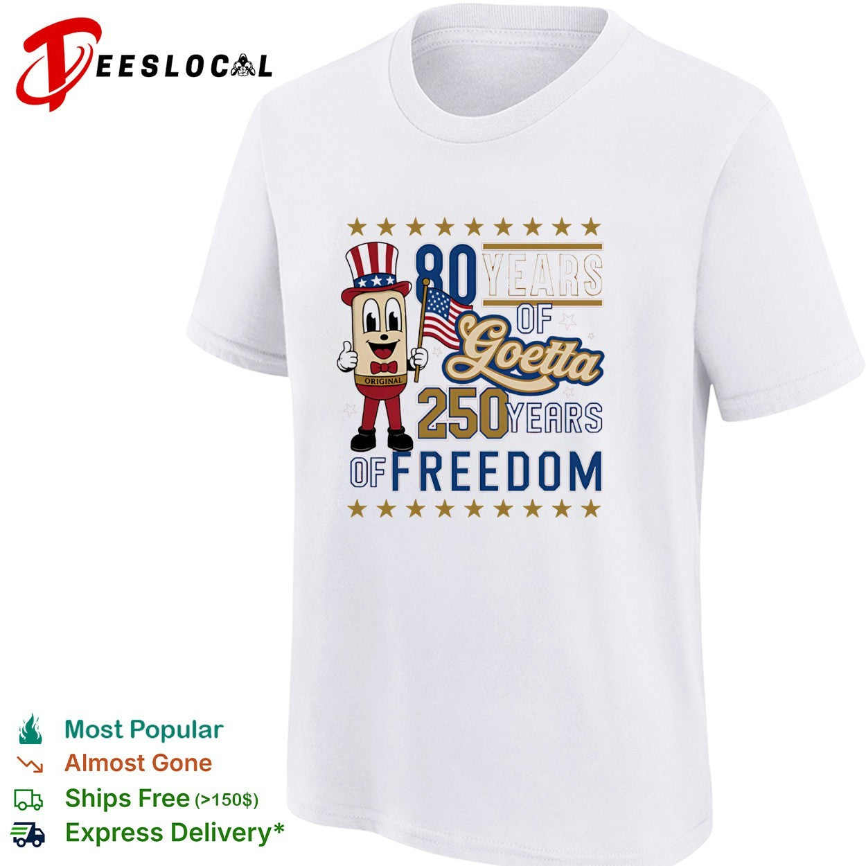 Goetta mascot waving american flag 80 years of goetta 250 years of freedom shirt