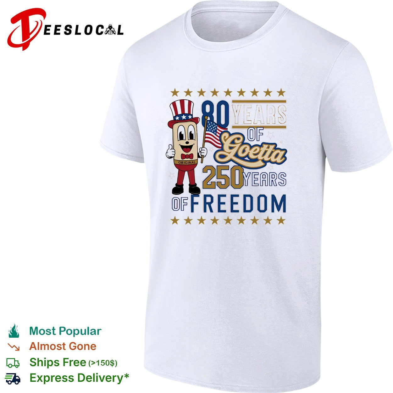 Goetta mascot waving american flag 80 years of goetta 250 years of freedom shirt