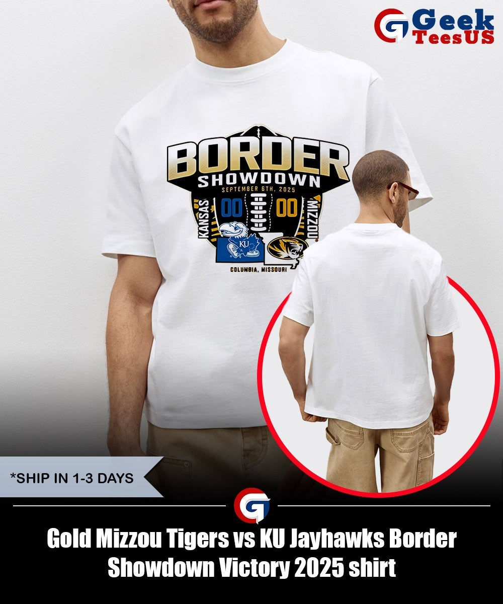 Gold Mizzou Tigers vs KU Jayhawks Border Showdown Victory 2025 shirt