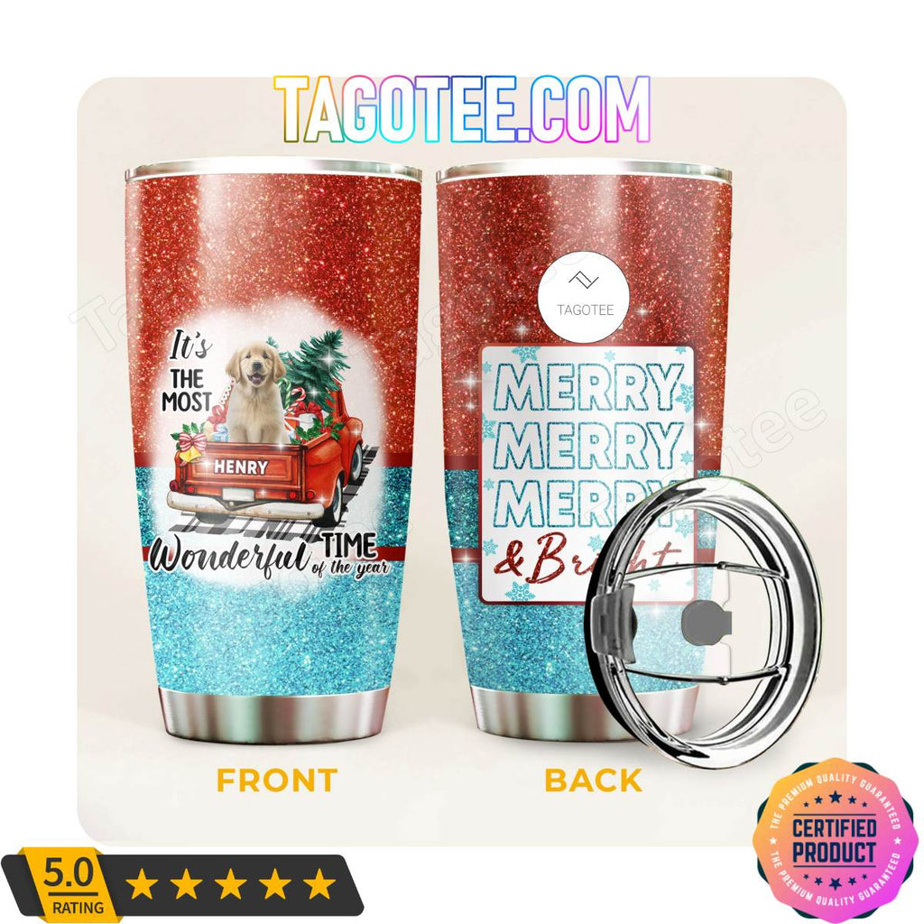 Golden Retriever Dog Merry Christmas Holiday Most Wonderful Time Of The Year Tumbler