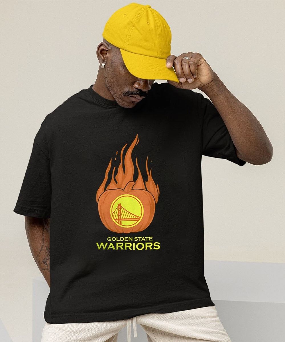 Golden State Warriors flaming pumpkin Halloween 2025 shirt