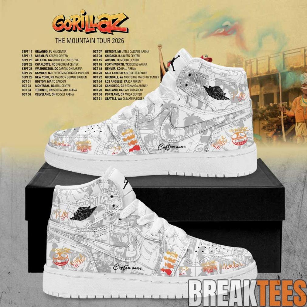 Gorillaz The Mountain Tour 2026 Signature Custom AJ1 Shoes