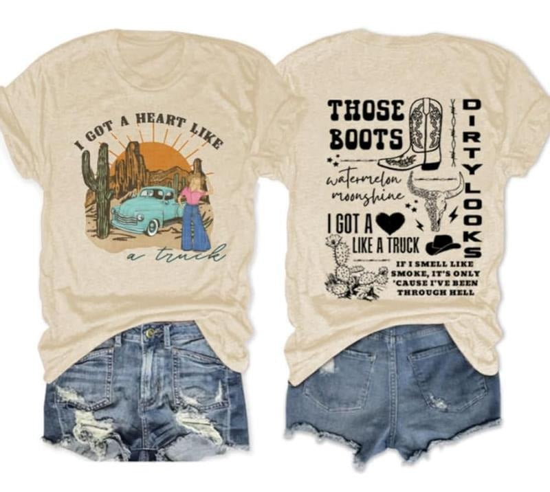 Got Heart Like Truck 2 Sides Shirt Country Concert Outfits Nashville Cowgirl Shirt Cow Skull Shirt Hoodie Sweatshirt