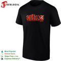 Gothic red band logo wrapped in barbed wire with bloody eye dedication to flesh shirt