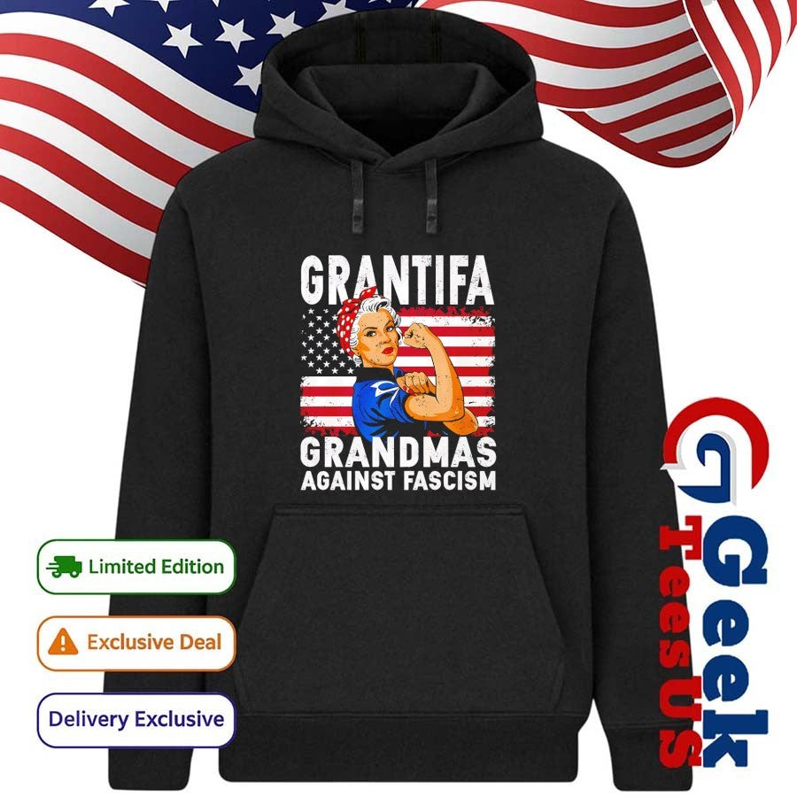 Grantifa Grandmas Against Fascism flag Rosie the Riveter shirt