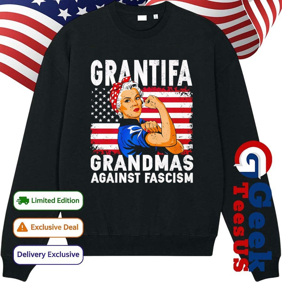 Grantifa Grandmas Against Fascism flag Rosie the Riveter shirt
