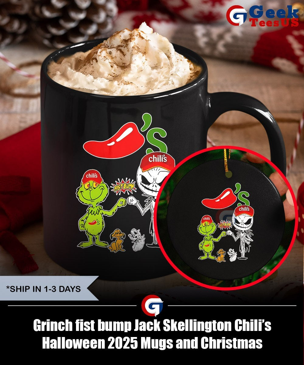 Grinch fist bump Jack Skellington Chili’s Halloween 2025 shirt