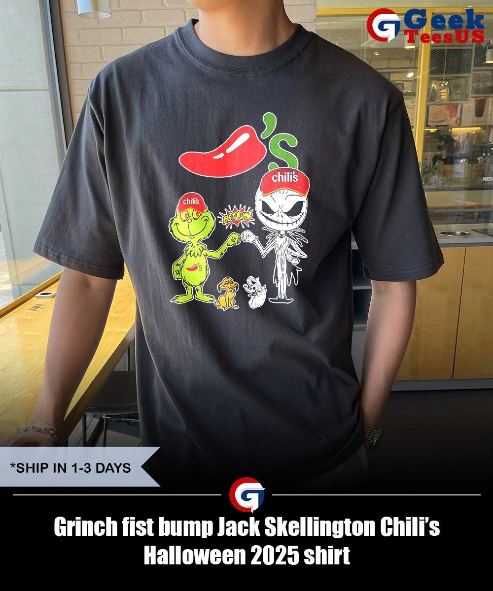 Grinch fist bump Jack Skellington Chili’s Halloween 2025 shirt