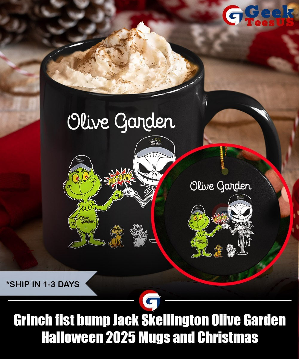 Grinch fist bump Jack Skellington Olive Garden Halloween 2025 shirt