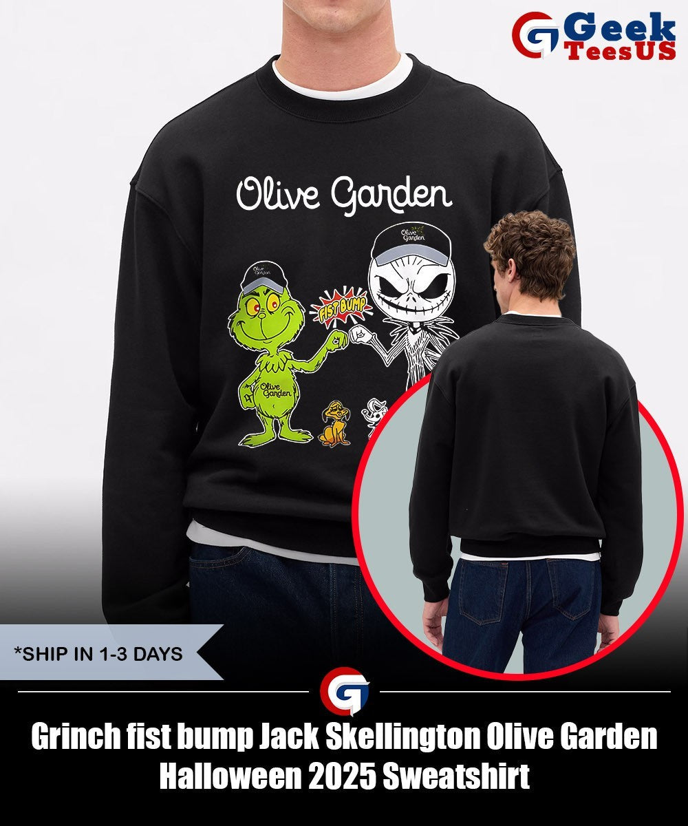 Grinch fist bump Jack Skellington Olive Garden Halloween 2025 shirt