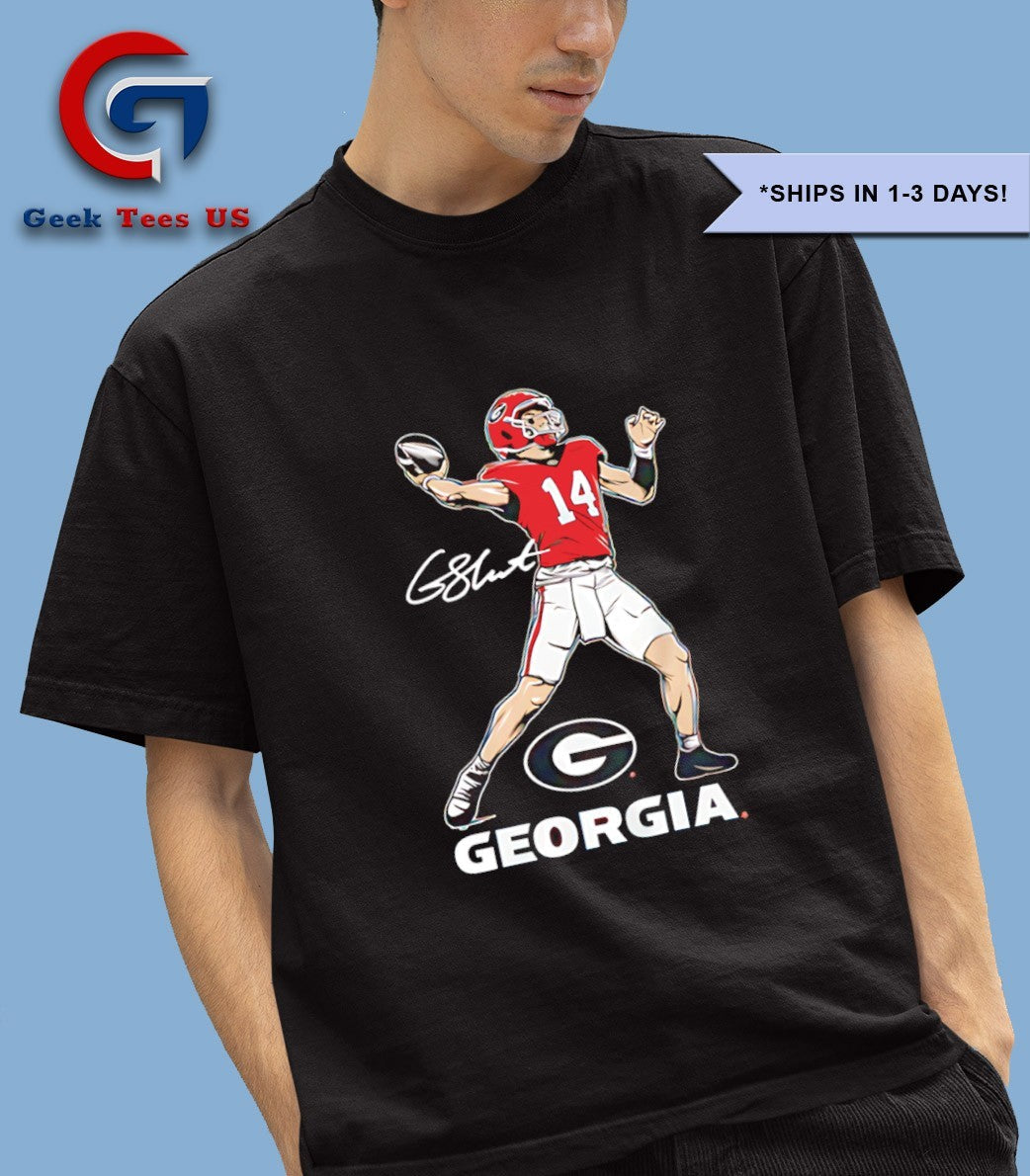 Gunner Stockton Georgia Bulldogs football superstar pose signature shirt