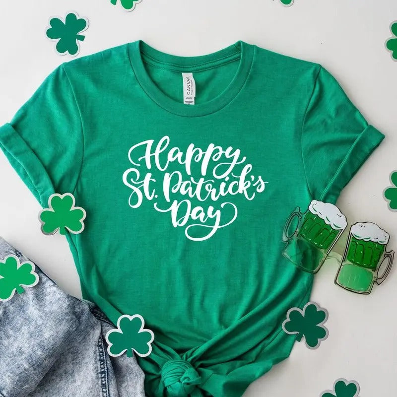 Happy Saint Patricks Day Calligraphy Tshirt, Happy St Paddys Day Celebration T Shirt, Irish Celebration T-Shirt, St Pattys Day Party Shirt