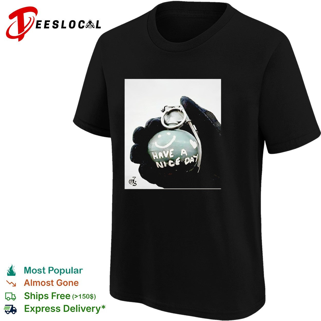 Have a Nice Day Hand Grenade smiley face shirt
