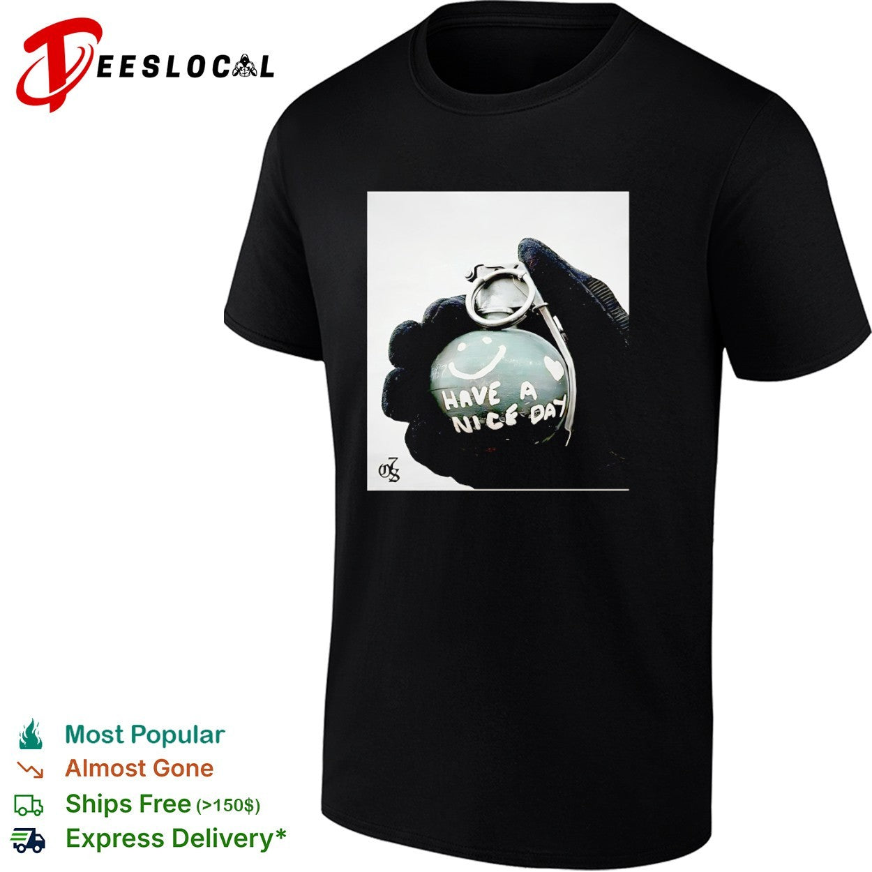 Have a Nice Day Hand Grenade smiley face shirt