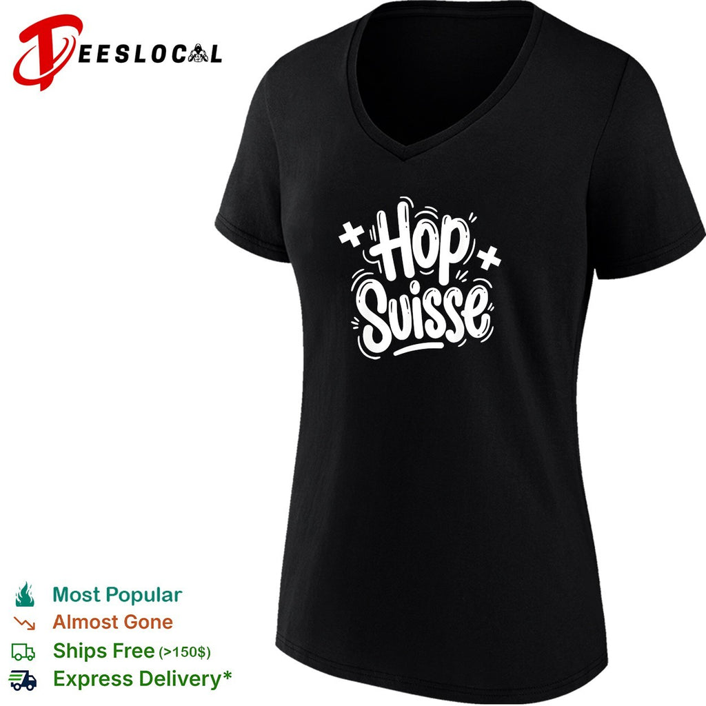 Hop Suisse bold hand lettering with swiss cross and stars celebration shirt