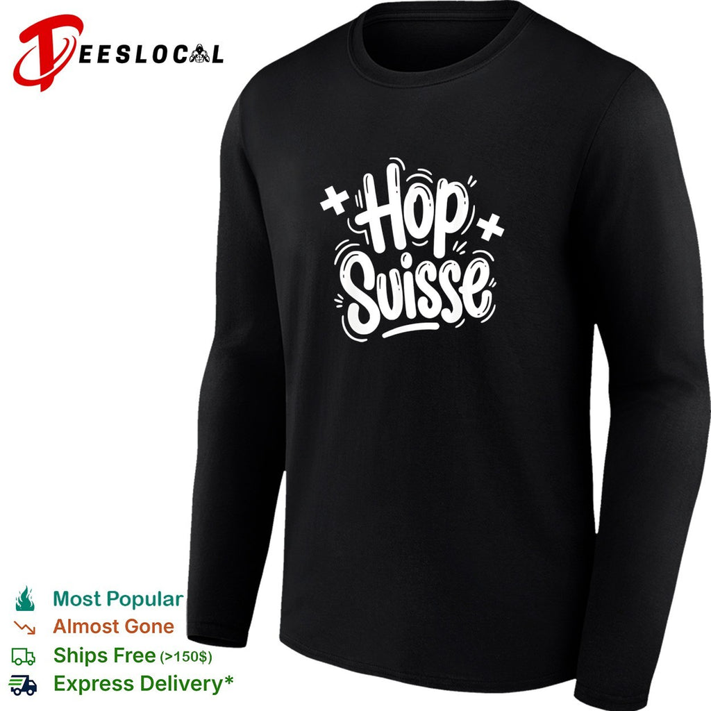 Hop Suisse bold hand lettering with swiss cross and stars celebration shirt