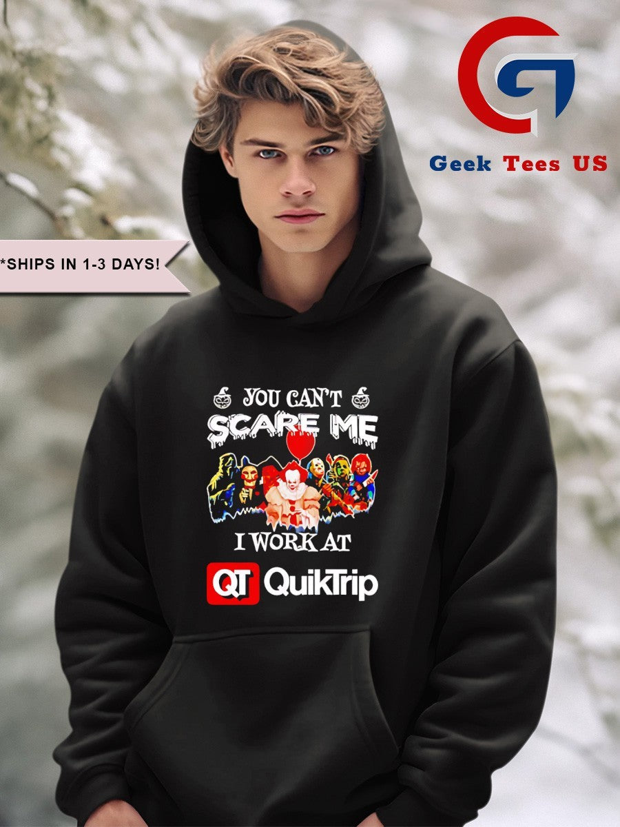 Horror characters you can’t scare me I work at Quiktrip Halloween T-shirt
