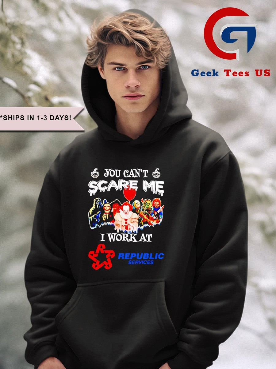 Horror characters you can’t scare me I work at Republic Services Halloween T-shirt