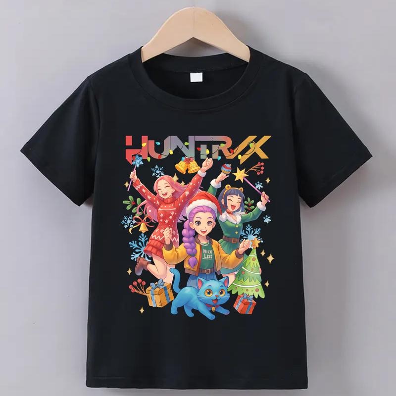 Huntrix Christmas T-shirt: Rumi Mira Zoey, Christmas short sleeves, Demon Hunters Christmas Shirt, Snowflake, Derpy Tiger Christmas Party Shirt