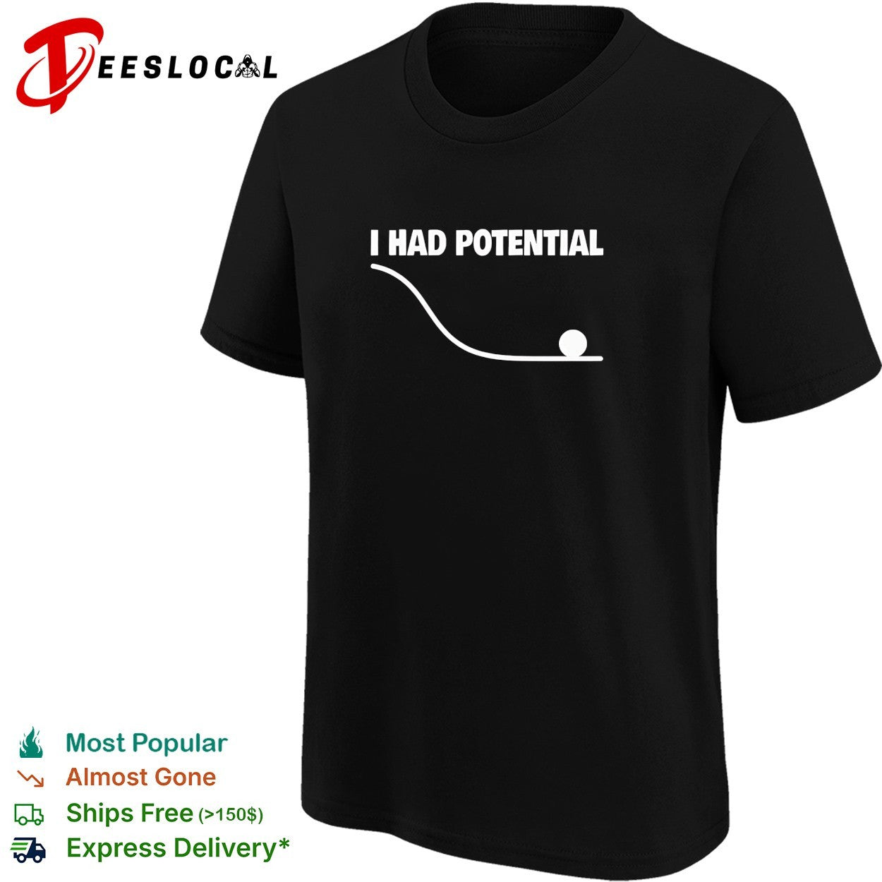 I had potential declining graph curve with a ball rolling to a complete stop shirt