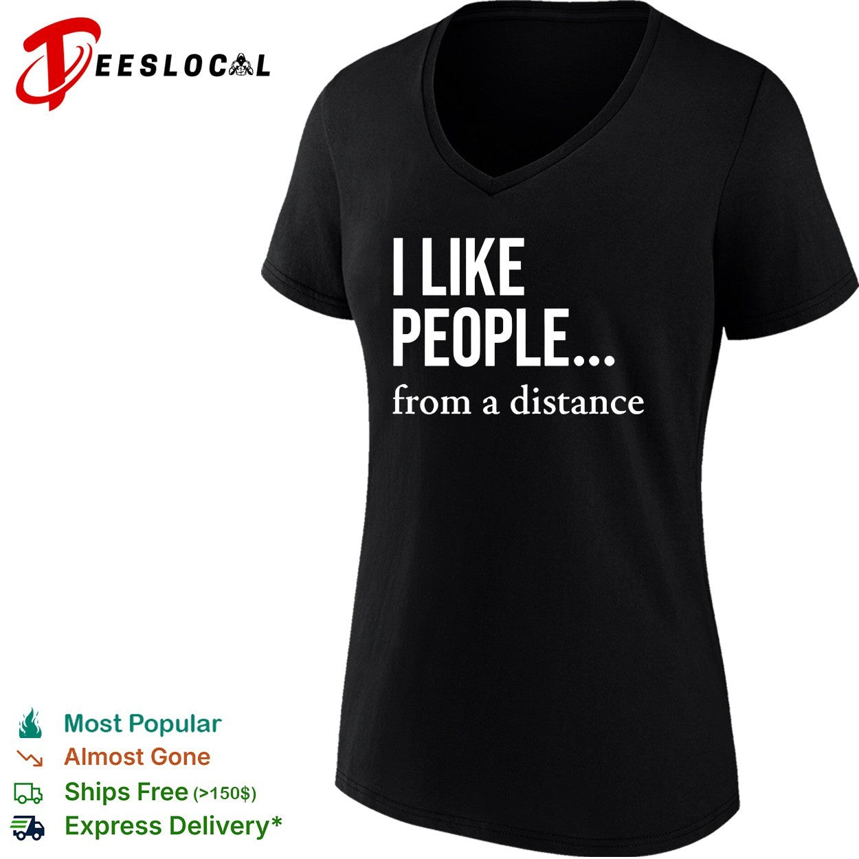 I like people from a distance minimalist bold statement quote typography shirt