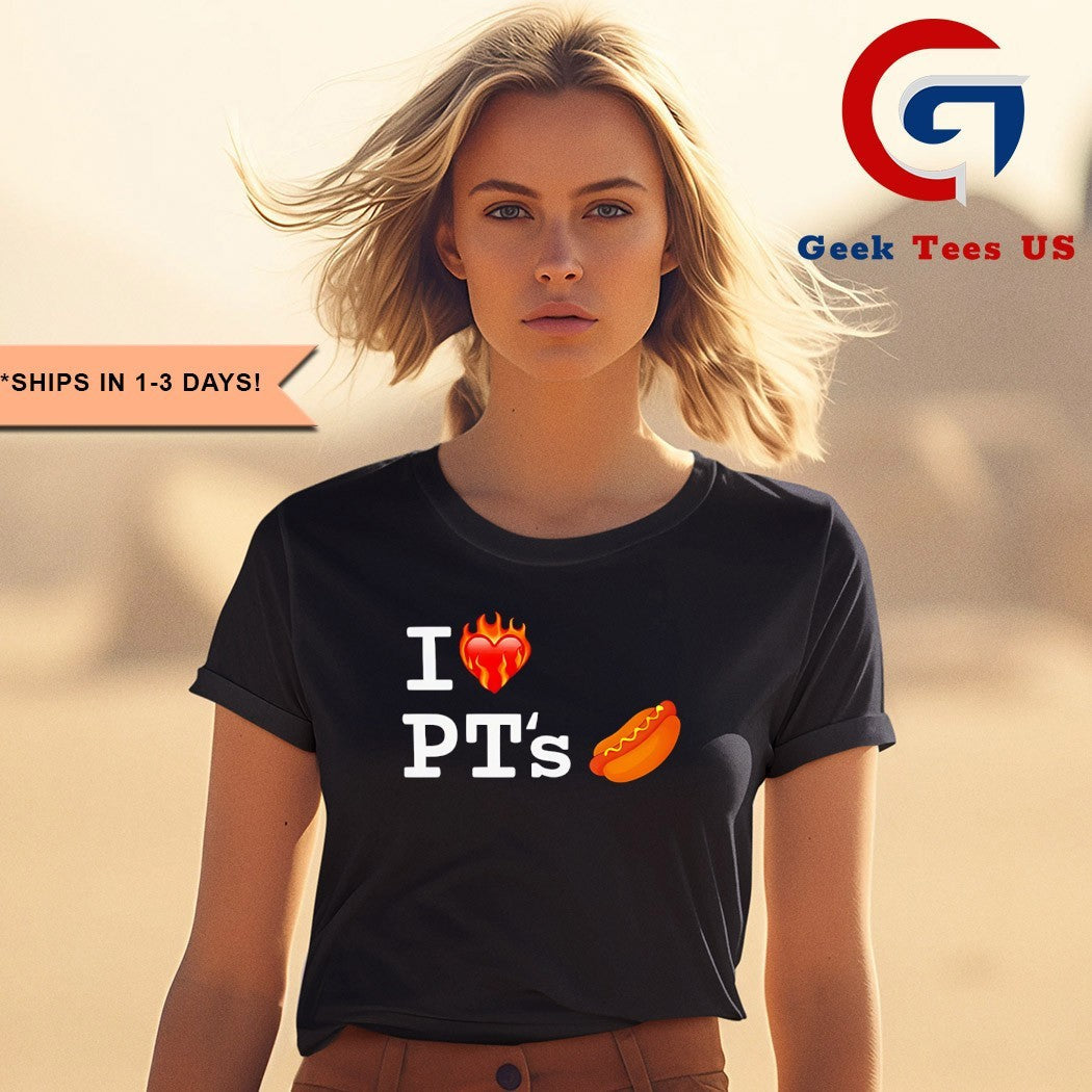 I love Pt’s hot dog heart fire T-shirt