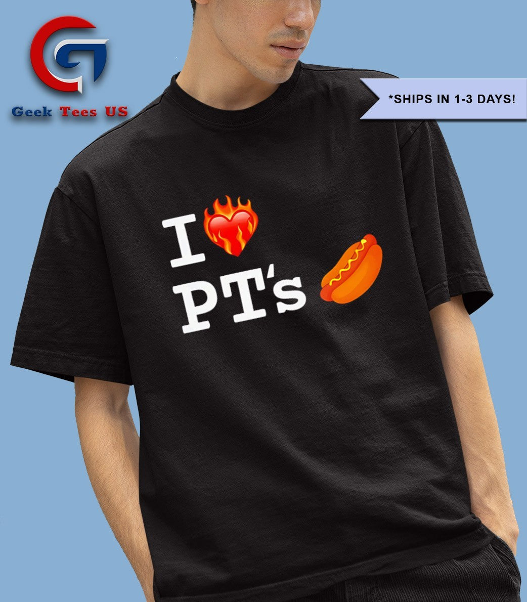 I love Pt’s hot dog heart fire T-shirt