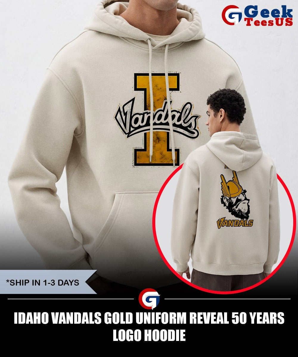 Idaho Vandals Gold Uniform reveal 50 Years logo shirt