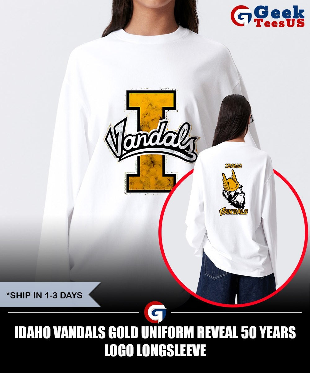 Idaho Vandals Gold Uniform reveal 50 Years logo shirt