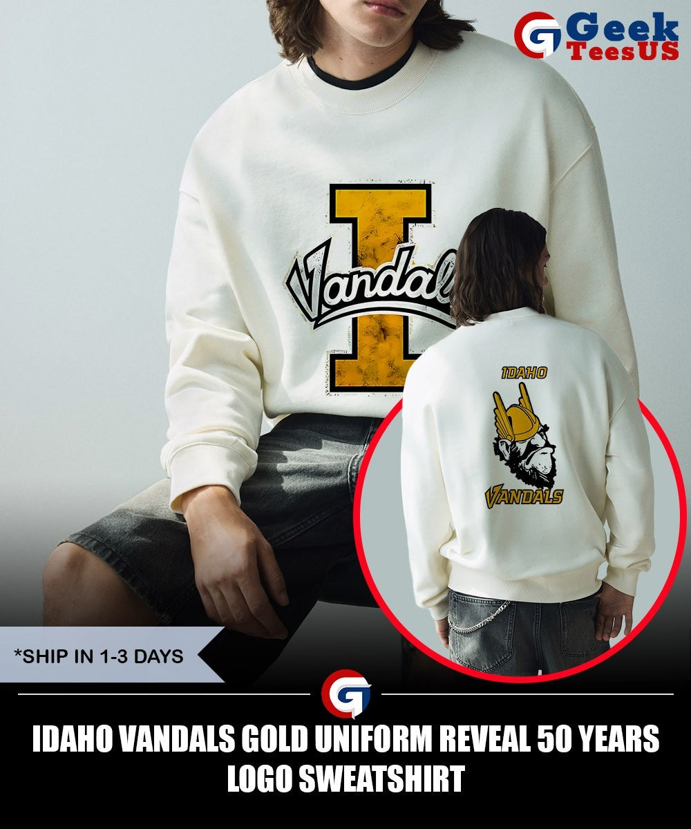Idaho Vandals Gold Uniform reveal 50 Years logo shirt