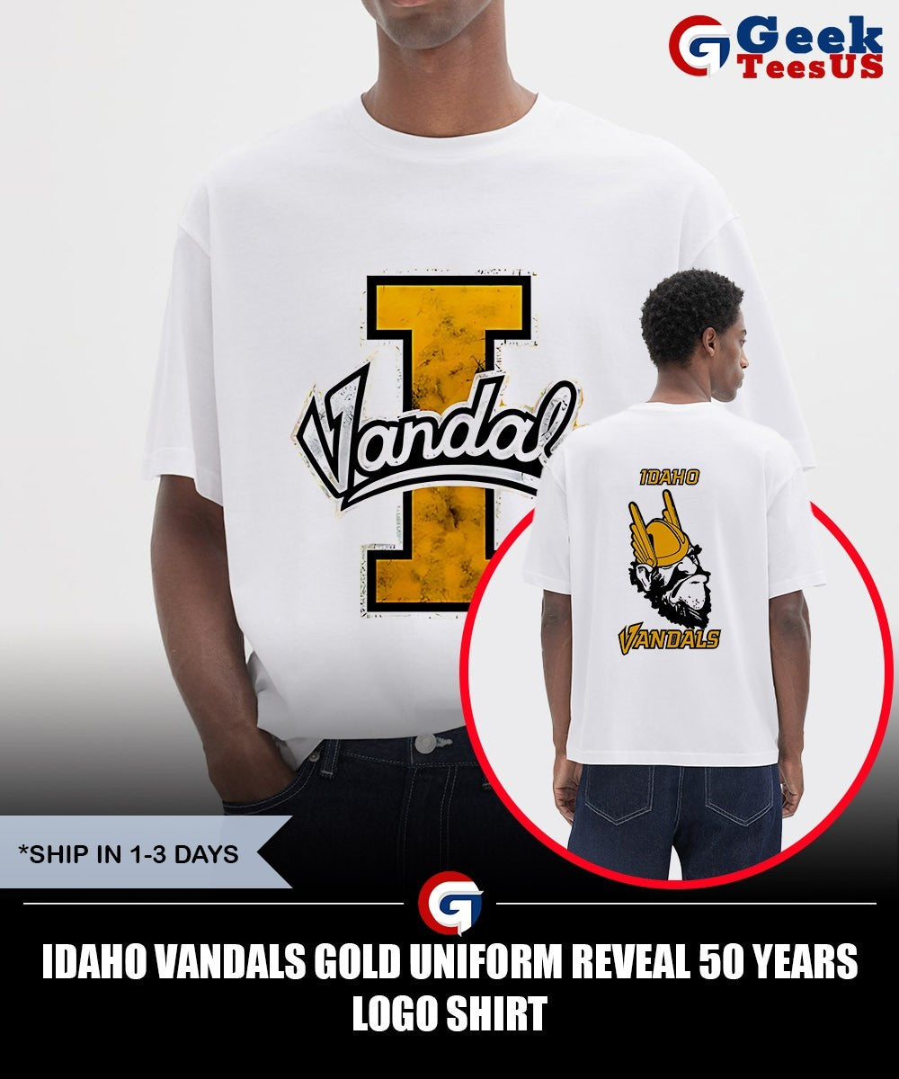 Idaho Vandals Gold Uniform reveal 50 Years logo shirt
