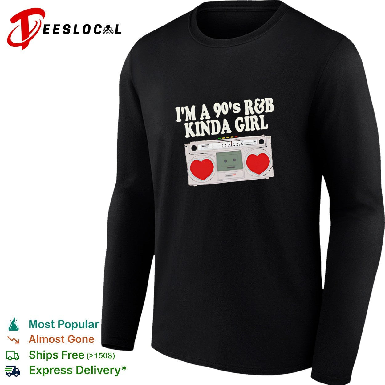 I’m a 90’s R and B kinda girl retro boombox playing with two big hearts shirt