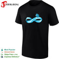 Infinity symbol formed by ocean waves whale swimming beneath sailing ship shirt