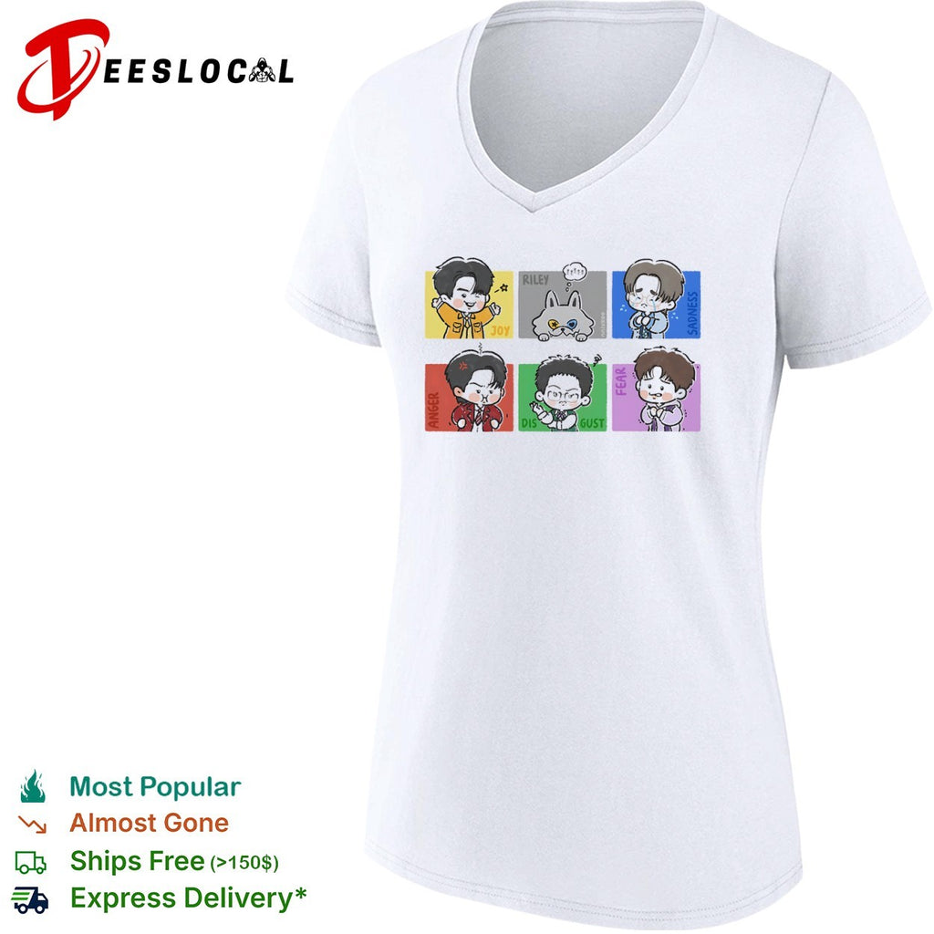 Inside Out Joy Sadness Anger Disgust Fear and Riley Chibi Characters shirt
