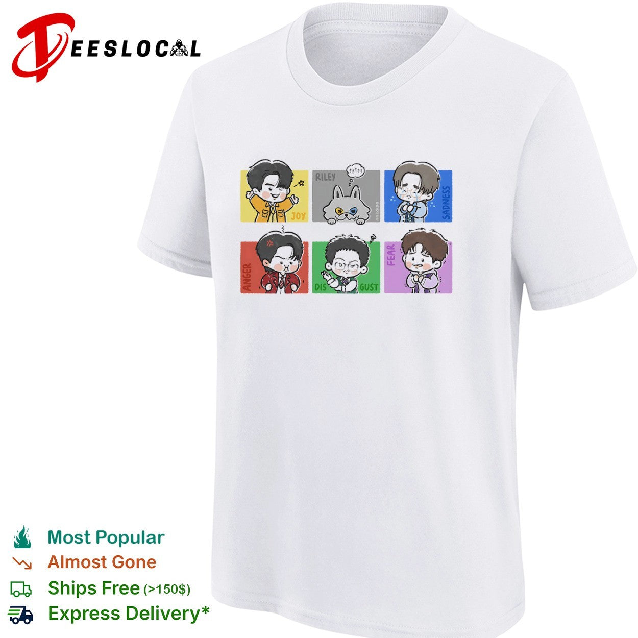Inside Out Joy Sadness Anger Disgust Fear and Riley Chibi Characters shirt