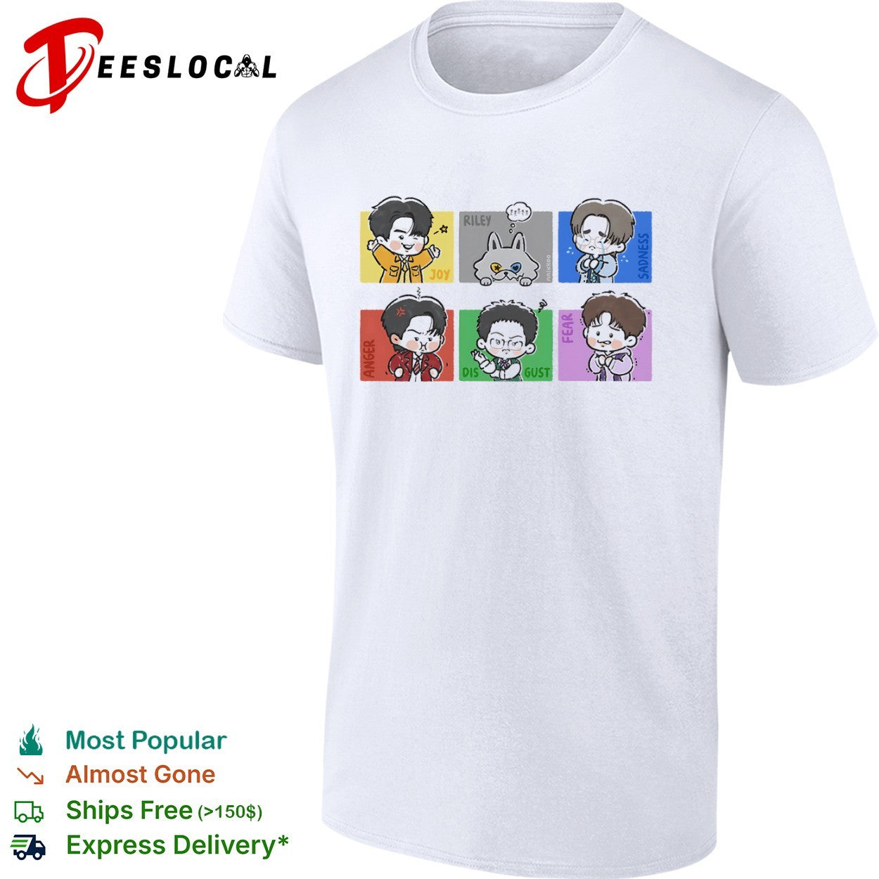 Inside Out Joy Sadness Anger Disgust Fear and Riley Chibi Characters shirt