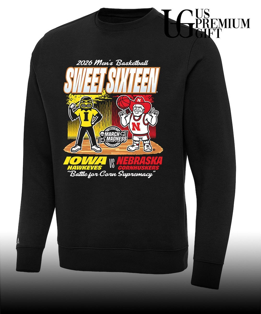 Iowa Hawkeyes vs Nebraska Cornhuskers 2026 Men’s basketball Sweet Sixteen Battle for Corn Supremacy shirt