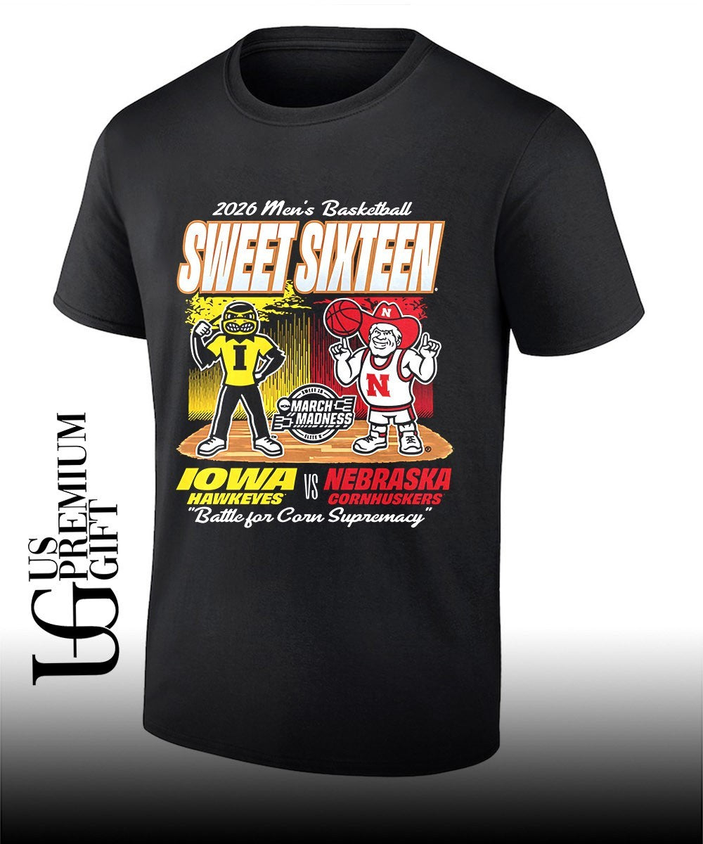 Iowa Hawkeyes vs Nebraska Cornhuskers 2026 Men’s basketball Sweet Sixteen Battle for Corn Supremacy shirt
