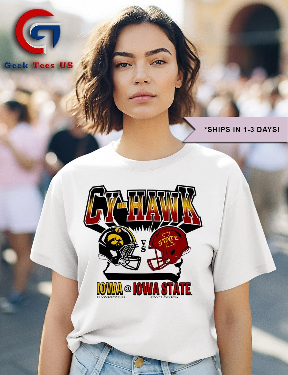 Iowa State Cyclones vs Iowa Hawkeyes Cy-Hawk 2025 helmet shirt