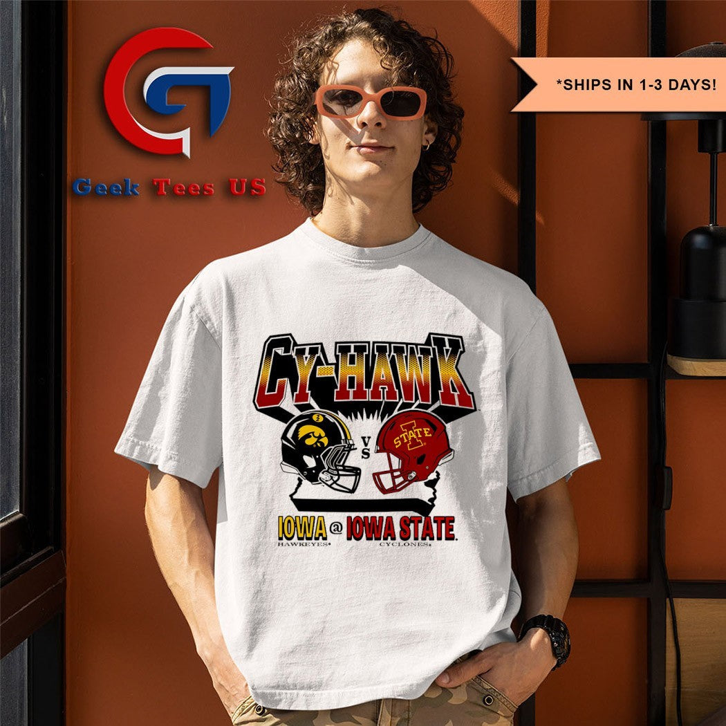 Iowa State Cyclones vs Iowa Hawkeyes Cy-Hawk 2025 helmet shirt