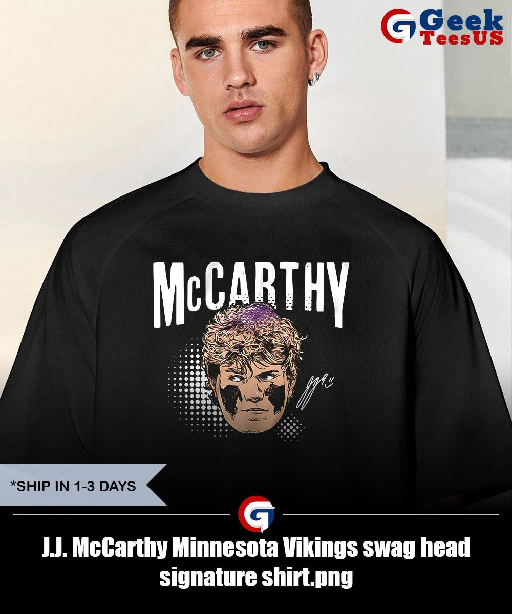 J.J. McCarthy Minnesota Vikings swag head signature shirt